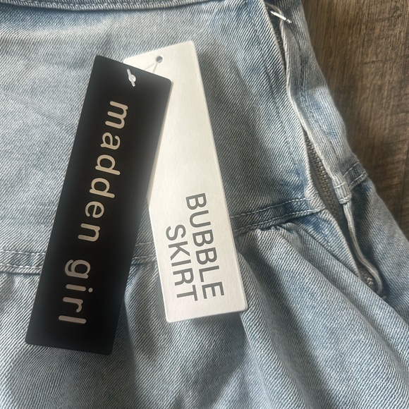 Madden Girl Light Blue Denim Bubble Mini Skirt - Sweet Revenge, Light Wash - Picture 3 of 8